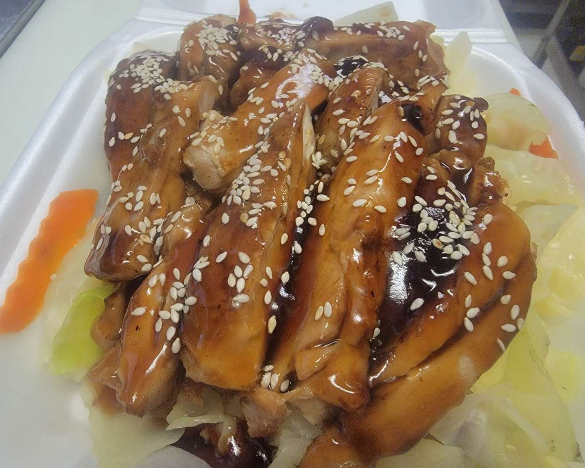 Teriyaki chicken with sesame seeds at Gourmet Wok Chinese Food, a Chinese restaurant in Las Vegas.