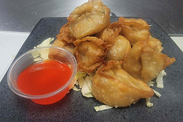Crab Rangoon with sweet sauce at Gourmet Wok Chinese Food, a Chinese restaurant in Las Vegas.