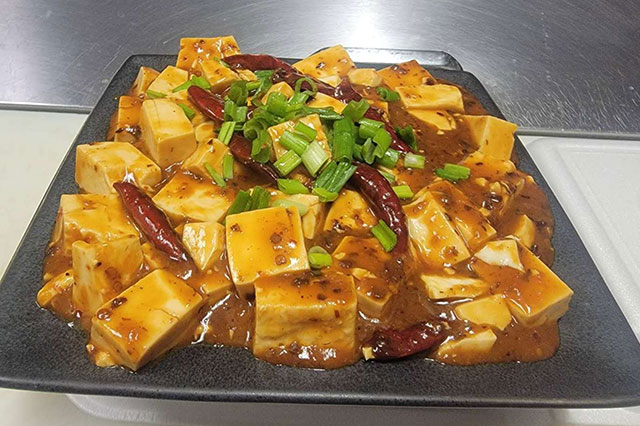 Spicy Ma Po tofu with scallions at Gourmet Wok Chinese Food, a Chinese restaurant in Las Vegas.